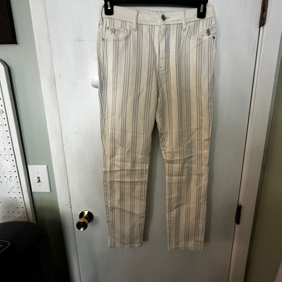Pilcro Pants - Pilcro High-Rise Slim Pants with Beige and Blue Stripes